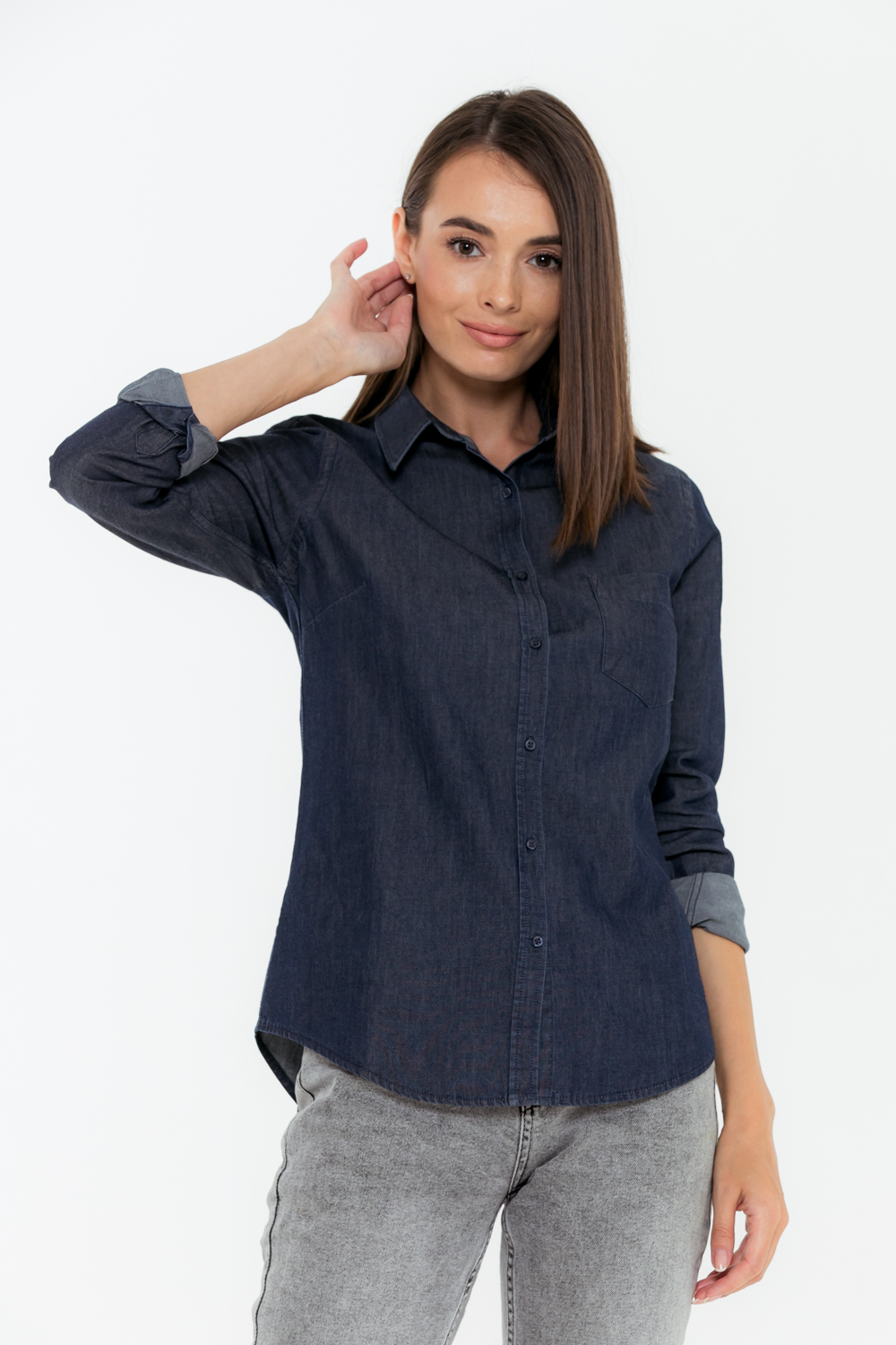 Рубашка женская SKORTE, темно-синяя (джинс)